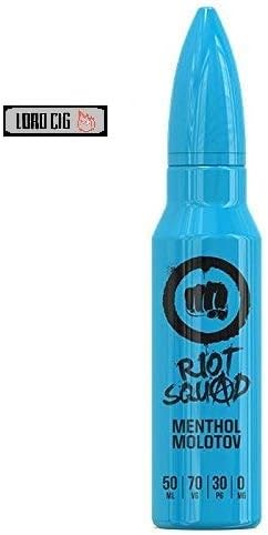 Riot Squad e Liquid UK Best Quality Vape Juice, 50ml shortfill Capacity, Vape Oil with Child Lock, E Liquid Fits All E Cigarettes Starter Kits, 70VG/30PG, No Nicotine (Menthol Molotov)