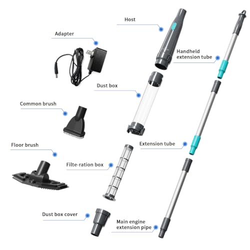 PoolMr Handheld Pool Vacuum for Above Ground Pool & Hot Tub Vacuum, with 2 Brush Heads, 90 Mins Running Time, 13.2 Gallons/Min Powerful Suction, Ideal for Cleaning Debris and Sand Underwater, Black