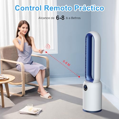 Bladeless Fan, Column Bladeless Floor Fan with Remote, 24 Speeds Silent Tower Fan 90° Oscillating, Touch Screen LED Display, 12H Timer, Brushless DC Pedestal Fan for Bedroom, Office (Blue)