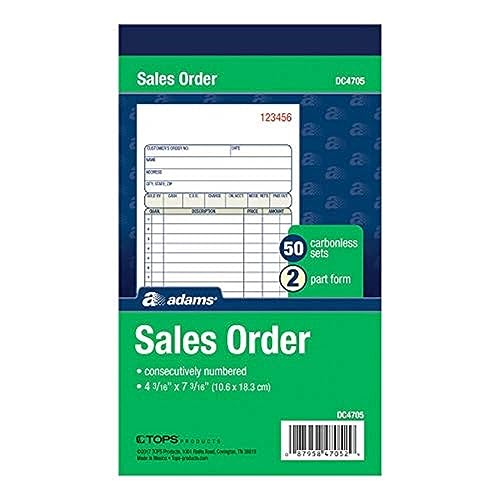 Photo 1 of Adams Sales Order Books, 2-Part, Carbonless, White/Canary, 4-3/16" x 7-3/16", Bound Wraparound Cover, 50 Sets per Book, 3 Pack (DC4705-3)