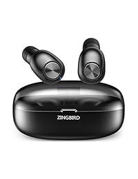 ZINGBIRD   Auriculares Bluetooth de 5,0 True inalámbricos con graves profundos y auriculares, con Bluetooth, auricular HiFi, estéreo, con funda de carga y micrófono integrado para iPhone y la mayoría de teléfonos Android