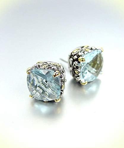 Designer PETITE Silver Gold Balinese Filigree Aqua Blue CZ Crystal Earrings For Women Set