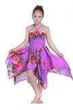 Girl Gypsy Uneven Button Hawaiian Luau Dress in Purple