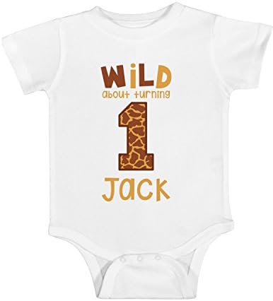 Baby Boys' Giraffe Print 1st Birthday Outfit or Shirt | Personalized with Any Name (White, 18 Month Bodysuit)