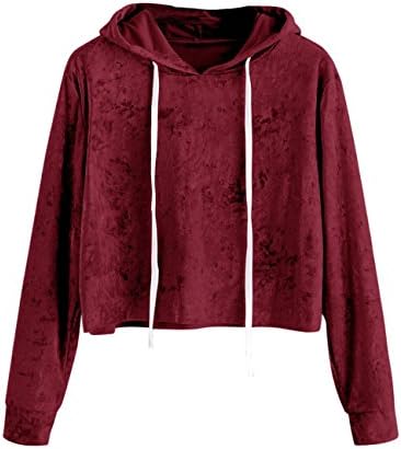 Women Sweatshirt,KEYEE Women Teen Girls Solid Velvet Hoodie Sweatshirt Jumper Sweater Crop Top Pullover Tops (M, Wine)