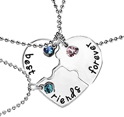 SAYLAVE Best Friends Forever Three Part Necklace Girls Friendshiop Necklace Pendant Silver