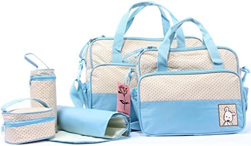 LamarBabyCare-5 pieces waterproof & Multifuntion diaper tote bag set with removable & adjustable crossbody shoulder strap,pad, Aluminum film keeps feeding bottle warm & more pockets