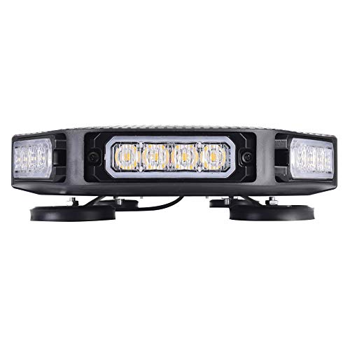 Linkitom LED Strobe Flashing Light Bar -Double Side LED High Intensity Low Profile Magnetic Roof Mount Emergency Hazard Warning Lighting Bar/Beacon/with16 ft Straight Cord (30.5'', White & Amber)