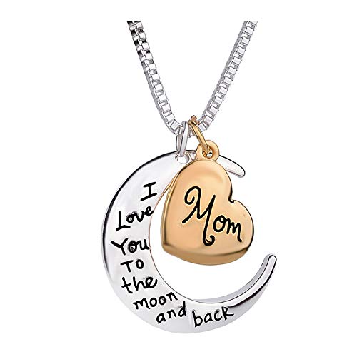 Balakie I Love You Mom Love Heart Necklace, Fashion Rhinestone Birthstone Necklace for Mom,Best Mom Jewelry Gift for Mother\'s Day (A)