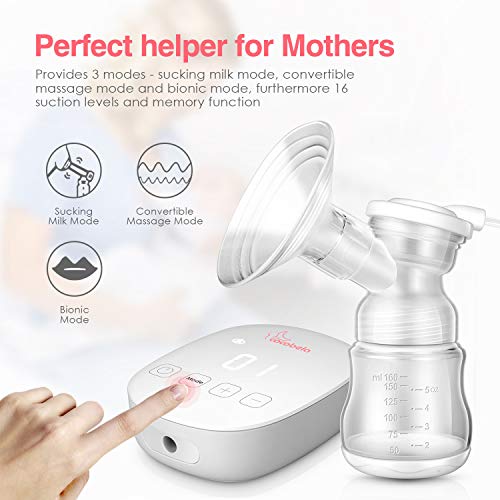 COCOBELA Double Electric Breast Pump, Portable Pain Free Breastfeeding with 16 Adjustable Strong Suction Power,Ultra-Quiet Memory Function, LED Touchable Screen and Breast Massage