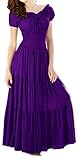 Peach Couture Gypsy Boho Cap Sleeves Smocked Waist Tiered Renaissance Maxi Dress Purple, Medium