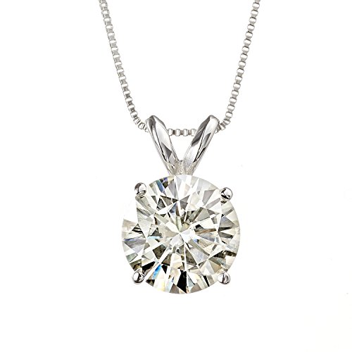 8.0mm Round Brilliant Cut Moissanite White Gold Pendant Necklace, 1.90 DEW By Charles & Colvard