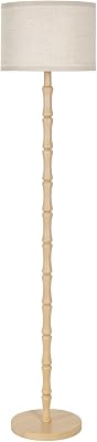 Boho Stehlampe aus Eiche Holz mit Beige Stoffschirm