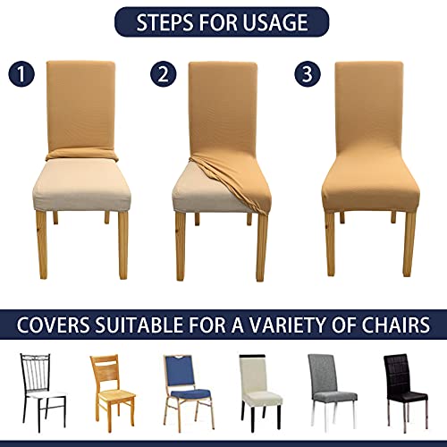 TFJ Stretch Chair Covers for Dining Room Set of 6, Jacquard Dining Chair Slipcovers Washable Seat Protector for Dining Room Parsons Chair Cover for Home, Banquet, Ceremony, Wedding Party