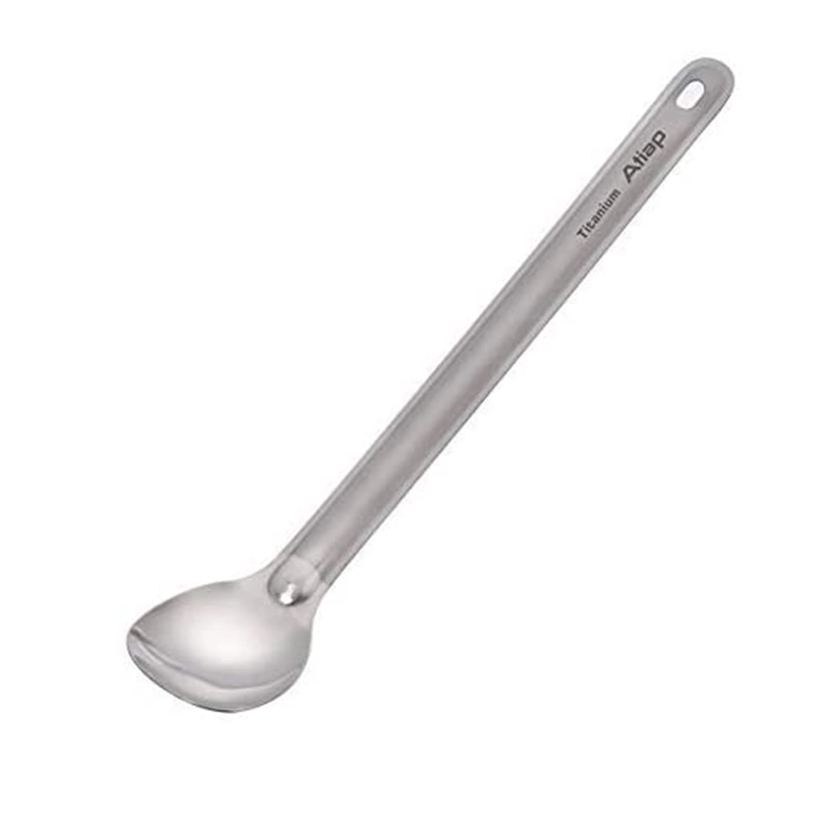 ATiAP Titanium Long Handle Spoon Spork, 8.46" Long Titanium Camping Spoon with Polished Bowl, Suitable for Outdoor Camping Hiking Picnic