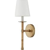 Capital Lighting 647211MA-705 Tulum White Fabric Shade with Handcraft Rattan Torchiere Wall Sconce, 1-Light 60 Watt, 18" H x 