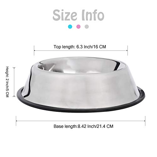 JASGOOD Stainless Steel Dog Bowls, Dog Feeding Bowls,Non-slip Rubber Bases Dog Plate Bowls, Medium Pet Feeder Bowls Water Bowls Set of 2(Medium,Silver)