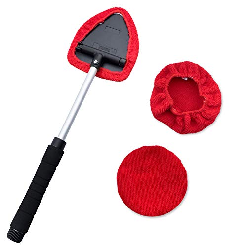 COCODE Windshield Cleaner Tool, Auto Car Window Windshields Washing Brush, Adjustable Triangular Shape Cleaning Interior Auto Glass Wiper Kit with Extendable Handle, 2PCS Washable and Reusable Pads - Thumbnail 7