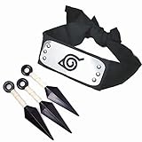 IDOXE Naruto Konoha Leaf Village Shinobi Headband with Naruto Ninja Props Kunai Plastic Toy for Anime Cosplay 4 Set