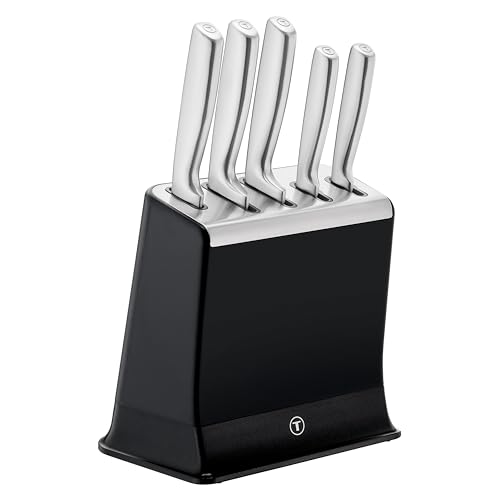 Tefal EverSharp Pro 5-teiliges Messer-Set mit selbstschärfendem Messerblock, patentierte Schärftechnologie, deutscher rostfreier Edelstahl, Schwarz, K2976S04