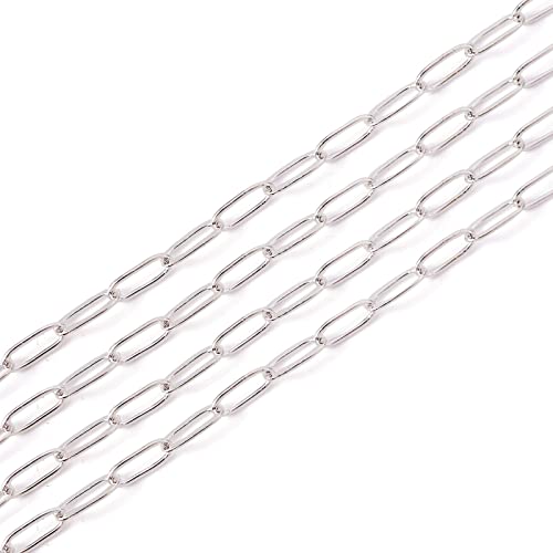 Craftdady 16.4 Feet Silver Paperclip Link Chain Brass Soldered Oval Cable Cross Chain 6x2.6mm with Spool for Jewelry Pendant Necklace Bracelet Making