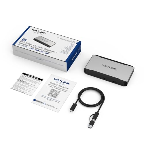 WAVLINK Triple Monitor Adapter for macOS M1/M2/M3/M4 Systems. Type-C&A Hosts, 100W PD IN, 3 HDMI 2 DP Available, Triple 4K@60Hz, USB 3.2 Gen 2 Host and SMI Driver Required