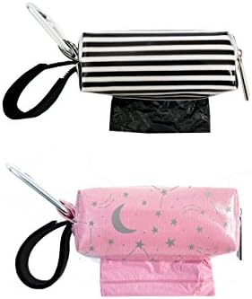 Oh Baby Bags Diaper Bag Clip-On Dispensers with Disposable Bags for Dirty Diapers and Other Messes -Set of 2 - Black Stripes and Pink Star