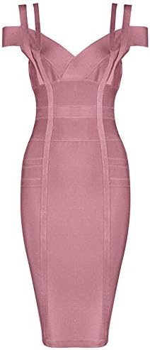 Beateen Women's V Neck Off Shoulder Knee Length Bandage Cocktail Dresses Sexy Elegant BT12652-1 (XS, Coffee)