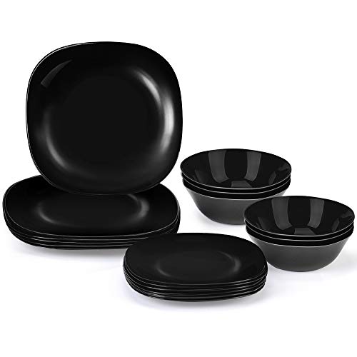 Dinnerware Set 18-piece Black Dishes Sets Service for 6, 11" And 8" Plates 6"(20oz) Bowls Break and Crack Resistant Dish Sets