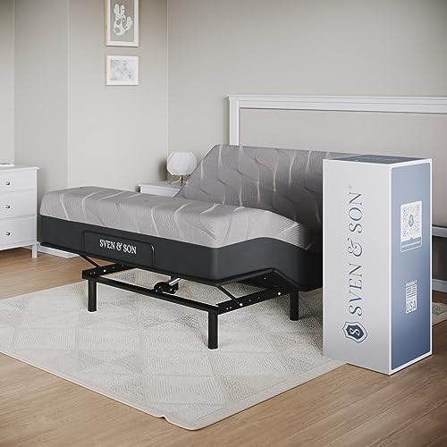 Sven and Son Essential Adjustable Bed Base (Frame) + 12 inch Memory Foam Matt (Medium), Easy Assembly, Head and Foot Lift, Memory Positions, Zero Gravity, Wireless Remote - Full