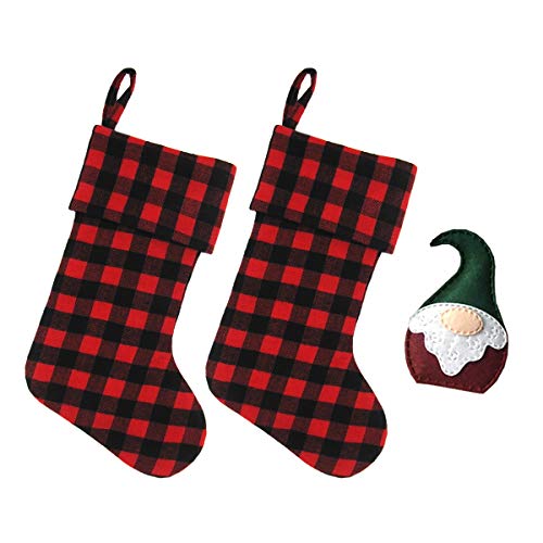 EDLDECCO Red and Black Buffalo Check Stocking Double Layers a Fine Decorative Handiwork for Holiday Party 20.5 inch Pack of 2 with a Gnome Ornament - Thumbnail 6
