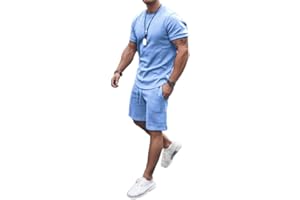 congluoki Men's Shirt and Shorts Set 2 Piece Outfits Fashion Summer Tracksuits Casual Sportwear Set