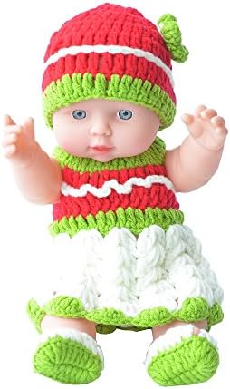 Baby Doll, Rifi 11-inch Washable Nontoxic Latex Body Play Dolls For Children 18 Months Up, Knitted Cotton Hat Dress Pants Shoes Set ( All Changable)
