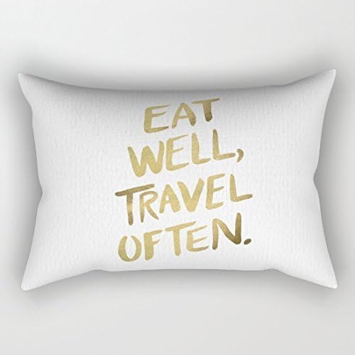 Dkisee Eat Well Travel Often on Gold Canvas Rectangle Decorative Throw Pillow Case Cushion Cover 12"*20"