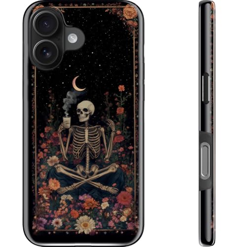 DEENAKIN for iPhone 16 Case - Wireless Charging Compatible - Dual-Layer Hard Shell & Silicone Cover - Protective Phone Case with Trendy Cute Designs for Women - Moon Flower