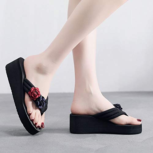 Flat Sandals Fashion for Women,FAPIZI Fashion New Flower Clip Toe Flip Flops Non-Slip Wedges Beach Slippers Red - Thumbnail 4