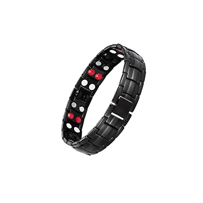 Feraco Mens Magnetic Bracelet Titanium Steel Magnetic Bracelet with Double Row 4 Elements Magnets