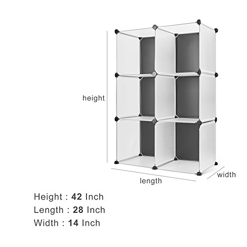 Titan Mall Storage Cube Organizer DIY Plastic Closet Organizer Shelf 6-Cube Cabinet Bookcase Chests Space-saving White