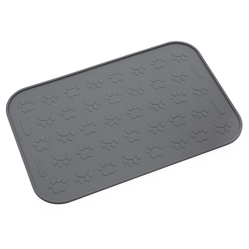 Dog Food Mat, 24" x 16" Waterproof Pet Placemat, Cat or Dog Bowl Feeding Mat -Gray