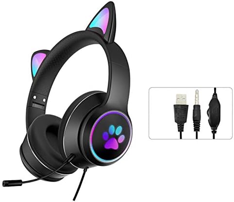 NHBETYS Cat Ear Gaming Headsets with Mic RGB LED Light,