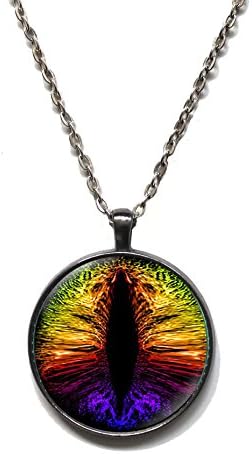 Victorian Vault Steampunk Gothic Dragon Cat Eye Rainbow Round Pendant on Chain (Sunrise Rainbow)
