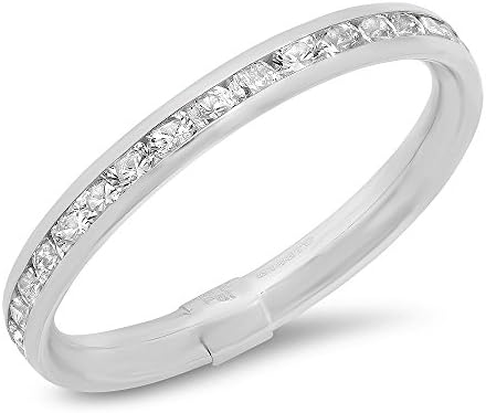 14 K White and Yellow Gold Italy 2mm Eternity Wedding Band Ring,size8