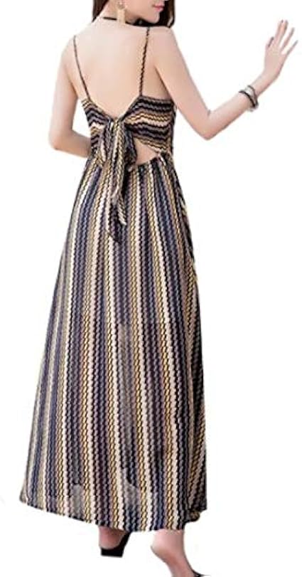 Amazon リゾート ロング丈ワンピース 大きいサイズ レディース マキシ丈 ストライプ 夏 キャミソール ワンピ 背中見せ ロング丈ワンピース 大きいサイズ レディース マキシ丈 ストライプ ワンピ ワンピース チュニック 通販