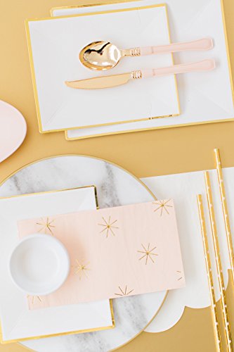 Sugar & Cloth Rectangle Paper Dinner Napkins, Peach with Gold Starbursts, 32 Count