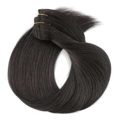 YUNIFFE Clip in Hair Extensions Human Hair 120g 18 Inch 8pcs Natural Black Remy Human Hair Extensions Straight Hair Extensions Clip in Double Weft #1B
