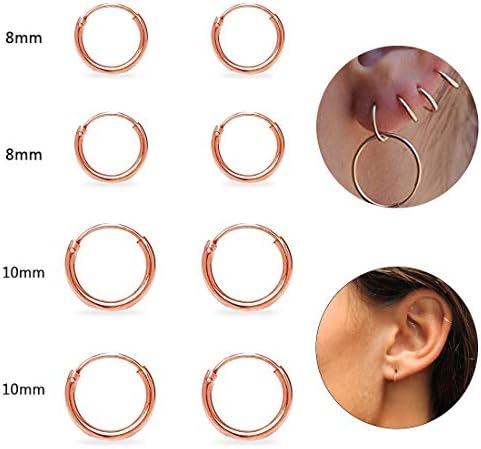 Silver Hoop Earrings- Cartilage Earring Small Hoop Earrings for Women Men Girls,4 Pairs of Hypoallergenic 925 Sterling Silver Tragus Earrings(8mm/10mm/12mm/14mm)