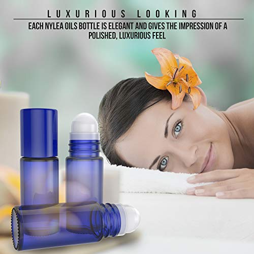 Essential Oil Roller Bottles [Plastic Roller Ball] FREE Plastic Pippette and Funnel - Refillable Glass Color Roll On for Fragrance Essential Oil - 30ml 1 oz (4 PACK, BLUE) - Thumbnail 5