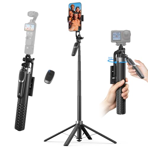 K&F Concept Selfie Stick 180 cm Self-Extending 4 Legs 360° Handle | 1/4" Gewinde inkl. Schraube, ohne Schnellverschluss-Halterung, kompatibel mit iPhone/Samsung/DJI Pocket/GoPro/Insta360, A702