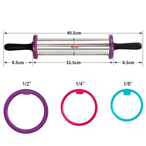 Fan-Ling Professional Stainless Steel Rolling Pin with Thickness Rings ，Large Duty Adjustable Roller,Fit for Fondant, Pie Crust, Cookie, Pastry, Pasta, Pizza Dough(A) - Thumbnail 3