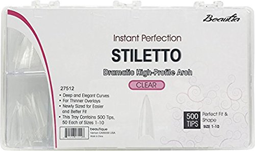 BeYou Clear Stiletto 500pcs Artificial Fake Nail Tips 10 Sizes 27512 for Nail Salons